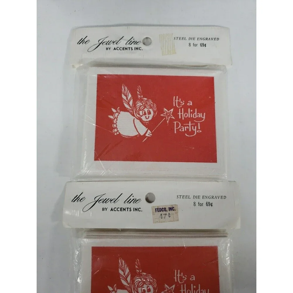 Vintage Christmas Holiday Party Invitations Jewel Line by Accents Lot of 2 Angel
